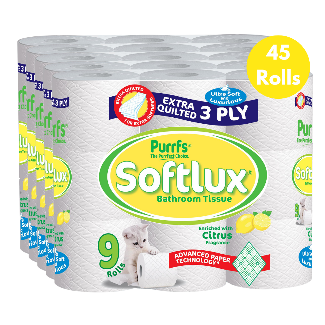 45 Rolls Softlux Citrus Scented 3 Ply Toilet Rolls Luxury Quilted (5*9pk) - Premium Quality Tissue Online - Product Image 45 Rolls Softlux Citrus Scented 3 Ply Toilet Rolls Luxury Quilted (5*9pk) - Premium Quality Tissue Online - Product Image